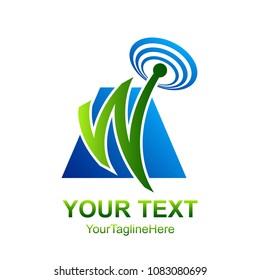 Initial letter W logo template colored blue green signal design for business and company identity