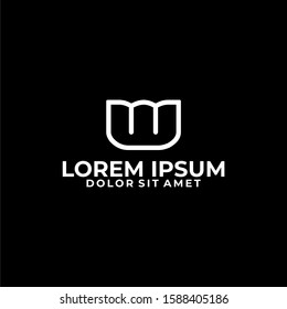 Initial letter W logo template with building line art illustration in flat design monogram symbol