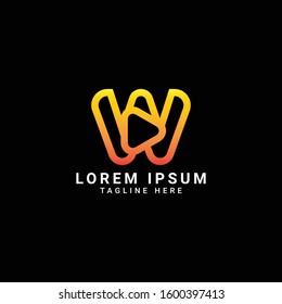 Initial letter W logo template with play button icon in flat design monogram illustration