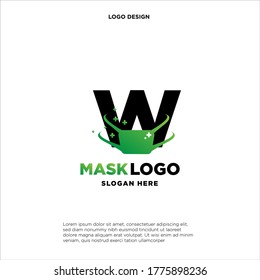 Initial letter W logo template with mask or shield illustration in flat design monogram symbol
