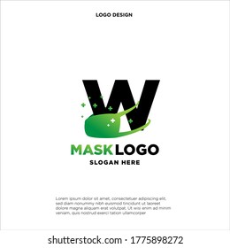 Initial letter W logo template with mask or shield illustration in flat design monogram symbol