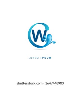 Logotipo de la letra inicial W con salpicaduras de agua. Plantilla de logotipo del vector de diseño de Aqua,