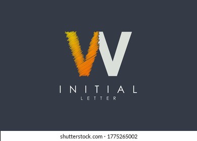 Initial Letter W Logo. White Geometric Shape with Hand Drawn Brush Sketch Art Combination isolated on Black Background. Usable for Business and Branding Logo. Flat Vector Logo Design Template Element