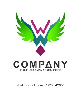 initial letter W logo with wings