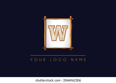 Anfangsbuchstabe W Logo mit Holzstruktur und Logo-Design-Symbol für Holzrahmen