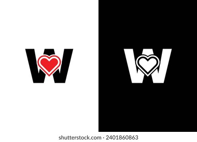 Initial Letter W Love Logo Design. Letter W Valentine logos vector, modern logo, Logo Designs Vector Illustration Template.