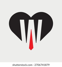 Letra inicial W Love logotipo design. Fonte do alfabeto do conceito do desenho do coração. Ilustração de vetor.