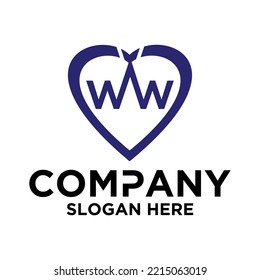 Initial letter w w in love shape logo vector design