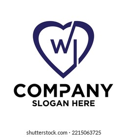 Initial letter w i in love shape logo vector design