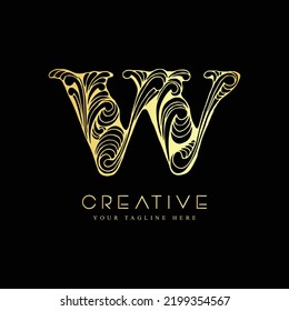 Initial letter W luxury beauty flourishes ornament logo template.