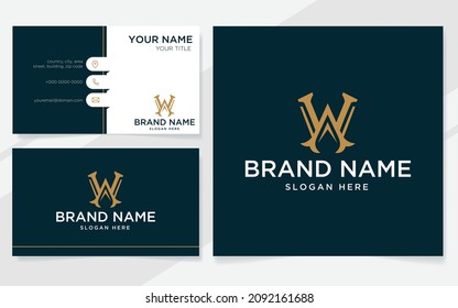 Letra inicial logotipo de lujo W para empresa con plantilla de tarjeta de visita
