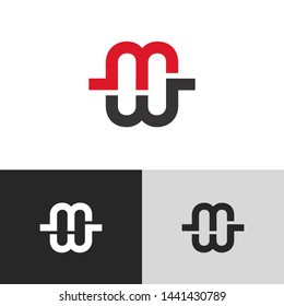 Initial Letter w m linked lowercase logo design template elements. Red letter Isolated on black white grey background. Suitable for business, consulting group company.