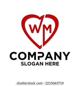 Initial letter w m in love shape logo vector design