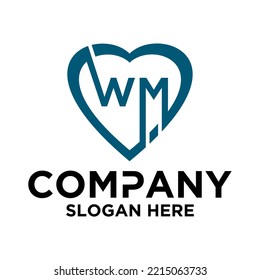 Initial letter w m in love shape logo vector design