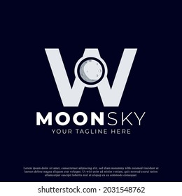 Initial Letter W with Moon Logo Design. White Shape Circle. Usable for Business and Branding Logos