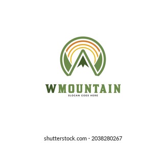 Letra inicial W Ilustración del icono del vector del logotipo de montaña