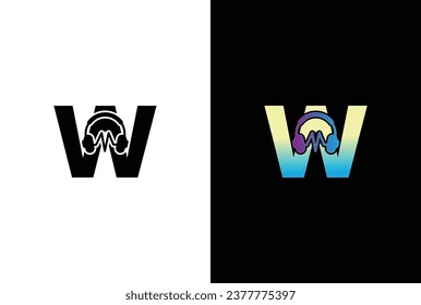 Initial Letter W Music Logo. Letter W Music Logo Headphone Symbol Logo Icon Vector Template.