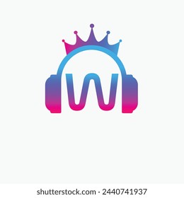 Initial Letter W Music Logo, Music Logo Crown Headphone Symbol Logo Icon Vector Template