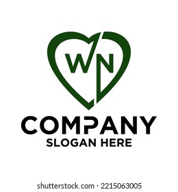 Initial letter w n in love shape logo vector design