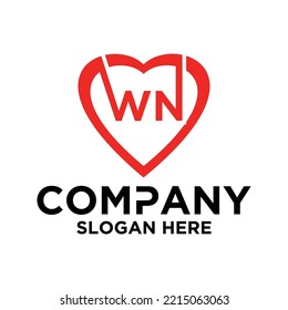 Initial letter w n in love shape logo vector design
