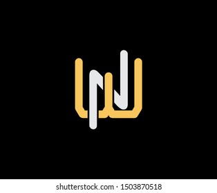 Initial letter W and N, WN, NW, overlapping interlock logo, monogram line art vintage style on black background