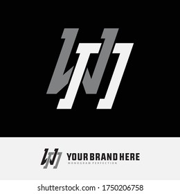 Initial letter W, N, WN or NW  overlapping, interlock, monogram logo, white and gray color on black background