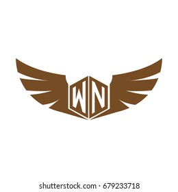 Initial Letter W, N, WN Hexagona Shape Logo with Wings Icon