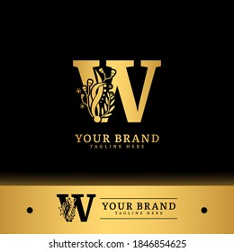 Initial letter W with natural logo vector concept element, letter W logo with floral ornament.