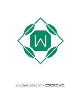 Initial letter W nature leaf emblem logo