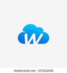 initial letter W negative space in Sky Cloud, Technology Hosting Domain BlockChain Server Logo Design - Vector