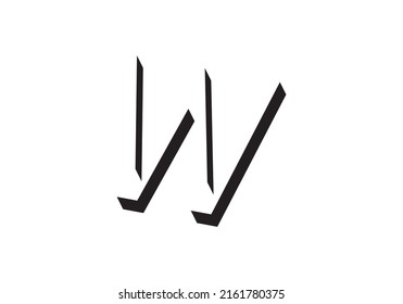 Initial letter W negative space 3d type black and white design