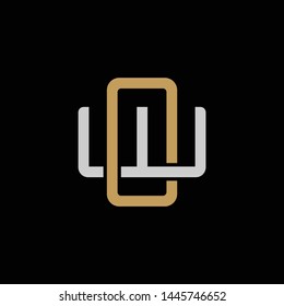 Initial letter W and O, WO, OW, overlapping interlock logo, monogram line art style, silver gold on black background