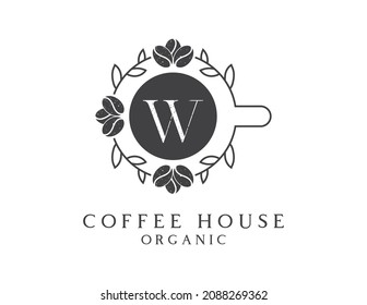 initial Letter W organic coffee logo icon design vector.