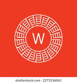 initial letter W ornamental emblem frame circle pattern logo