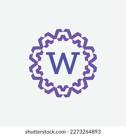 letra inicial W logotipo del emblema del marco de círculo moderno ornamental
