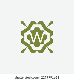 Initial letter W ornamental simple tribal pattern frame natural logo