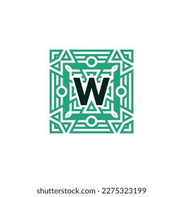 Initial letter W ornamental square patteern frame logo