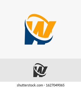 initial letter W with oval swirl in blue and orange. logo template for company and business
