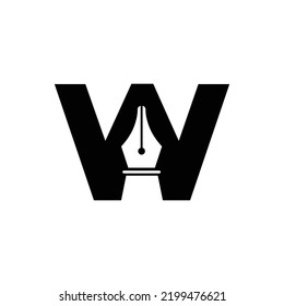 Initial Letter W Pen Nib Icon For Education Logo and Law Symbol Vector Template Based Alphabet