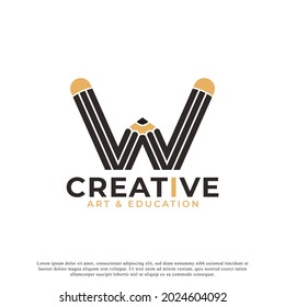 Initial Letter W with Pencil Logo Design Icon Template Element