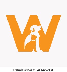 Initial Letter W Pet Care Logo Design Concept With Dog Symbol