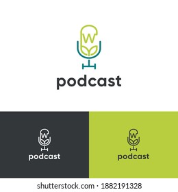 Letra inicial W Podcast vector de diseño del logotipo de grabación de audio. Concepto minimalista plano y moderno