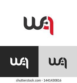 Initial Letter w q linked lowercase logo design template elements. Red letter Isolated on black white grey background. Suitable for business, consulting group company.