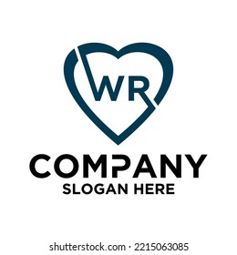 Initial letter w r in love shape logo vector design