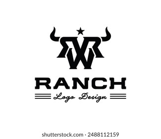 Initial letter W R shaped trendy western ranch star horned abstract logo design template illustration inspiration