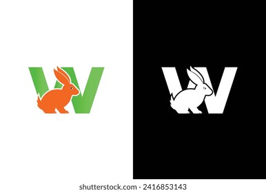 Initial letter W Rabbit logo design. Letter W Rabbit Logo Design Vector Icon Graphic Emblem Illustration Background Template.