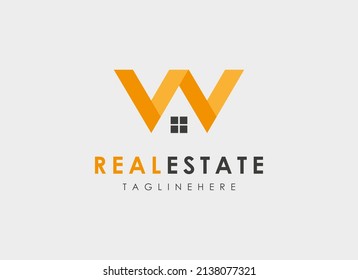 Initial Letter W Real Estate Logo. Yellow Geometric  Shapes Home Icon Origami Style isolated Grey Background. Can be used for Business Logo and Branding. Flat Vector Logo Design Template Elements