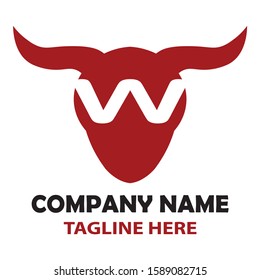 Initial Letter W in Red Bull Shape Logo Icon Isolated on White Background. Material Design Logo Vector Illustration.