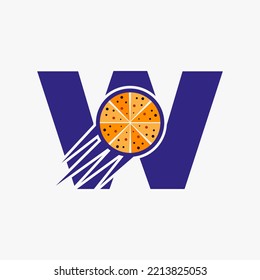 Initial Letter W Restaurant Cafe Logo With Pizza Concept Vector Template