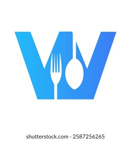 Initial Letter W Restaurant Logo Design Concept With Fork and Spoon Symbol